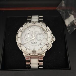 Tag Heuer Silver and White Chronograph Watch